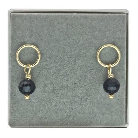 KOLCZYKI SREBRNE ZŁOCONE KAMIEŃ NATURALNY TURMALIN CZARNY SREBRO 925